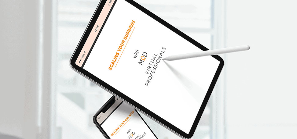 Scaling Your Business With Virtual Professionals e-book displayed on tablet and smartphone