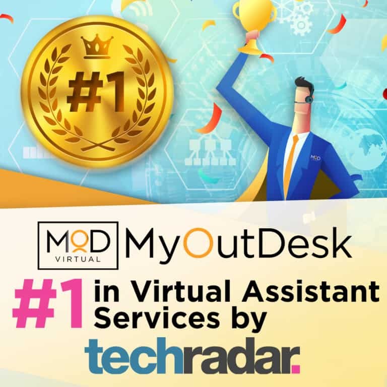 MyOutDesk receiving the TechRadar award for best virtual assistant company